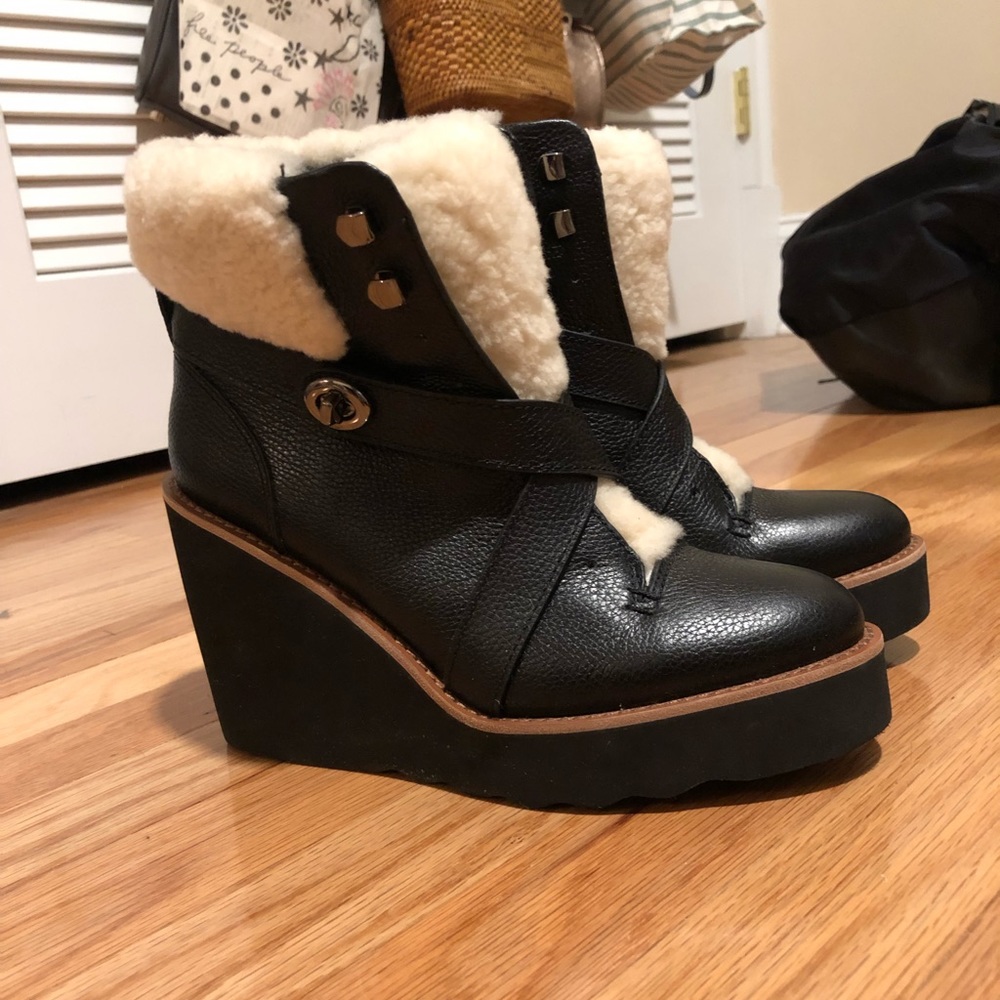 COACH shearling leather wedges. Never been worn!